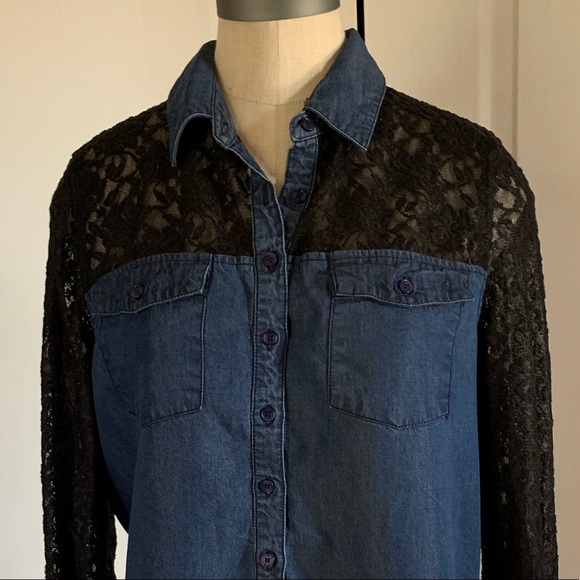 Denim and lace Guess top ~ like new - Picture 4 of 7